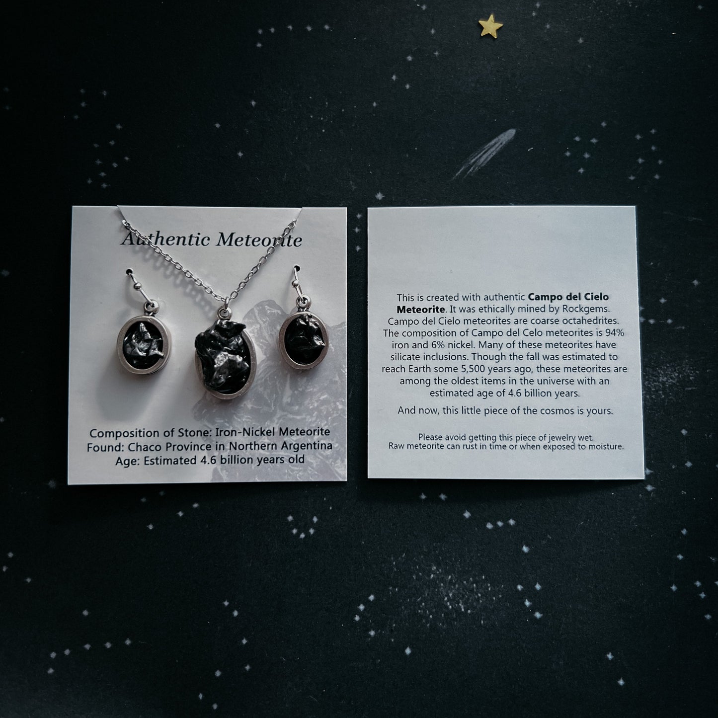 🌠 Oval Raw Meteorite Pendant Necklace — Campo del Cielo in Matte Brushed Silver