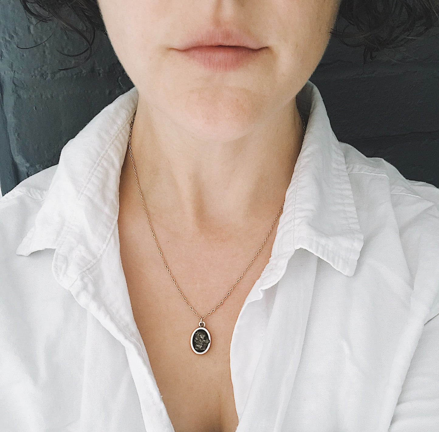 🌠 Oval Raw Meteorite Pendant Necklace — Campo del Cielo in Matte Brushed Silver