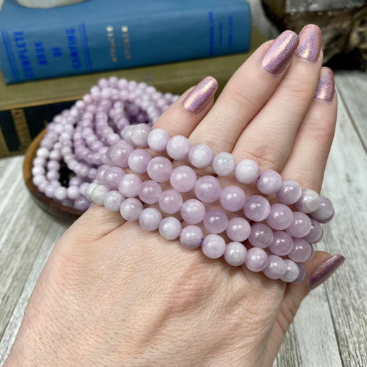 Kunzite Round Bead Crystal Bracelet