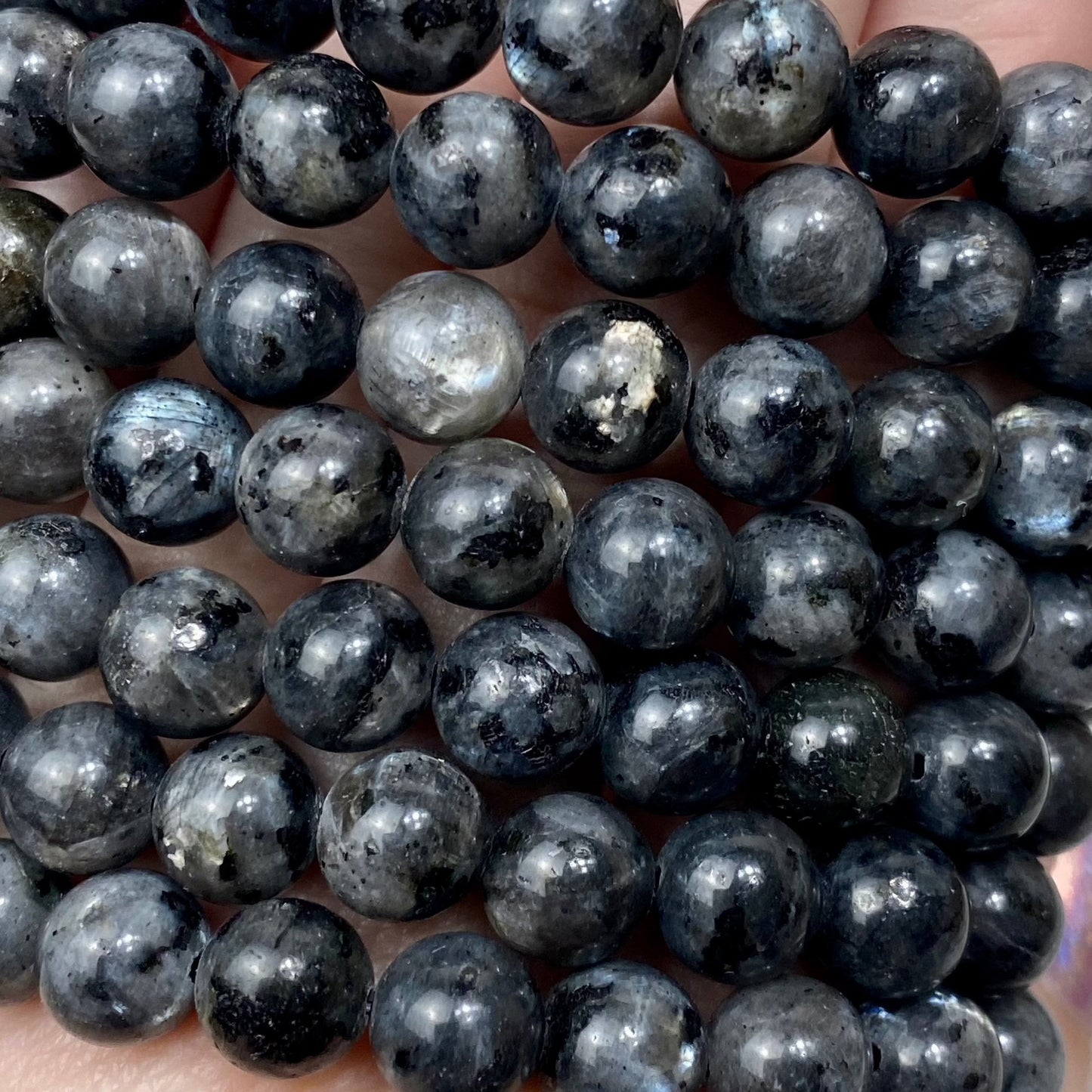 Larvikite 8mm Round Bead Crystal Bracelet