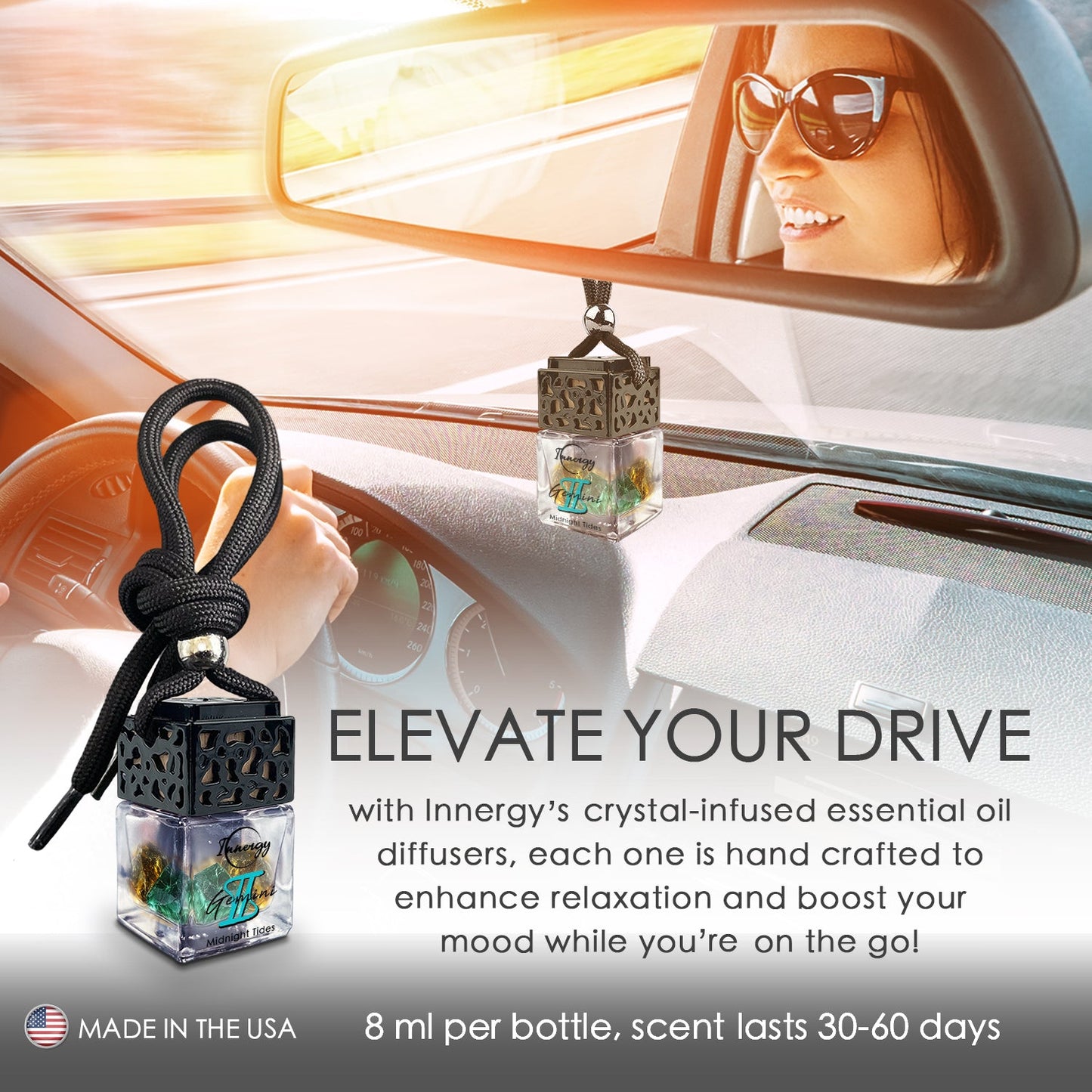 Gemini Zodiac Crystal-Enhanced Oil Diffuser, Car Air Freshener, 8ml