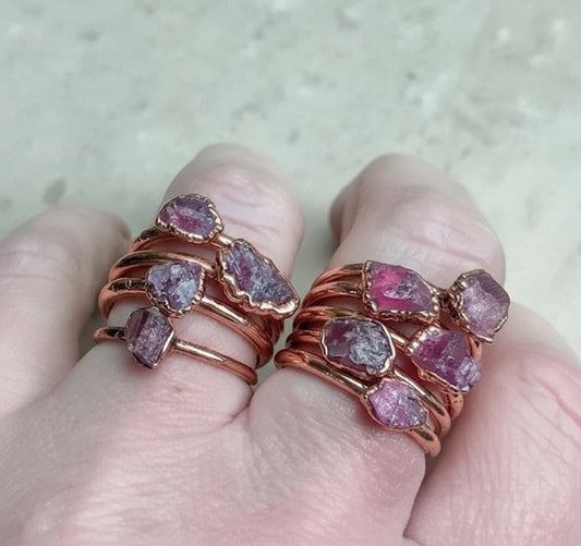 Pink Tourmaline Ring - Handcrafted Copper Talisman for Calming Radiance