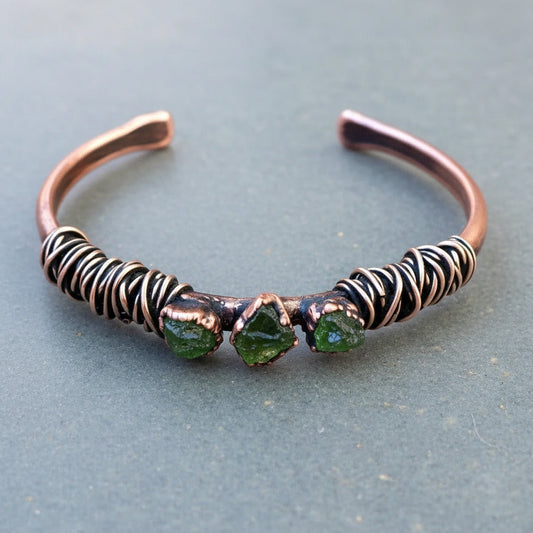 Raw Peridot Copper Cuff - Handcrafted Talisman Jewelry for Heart Healing