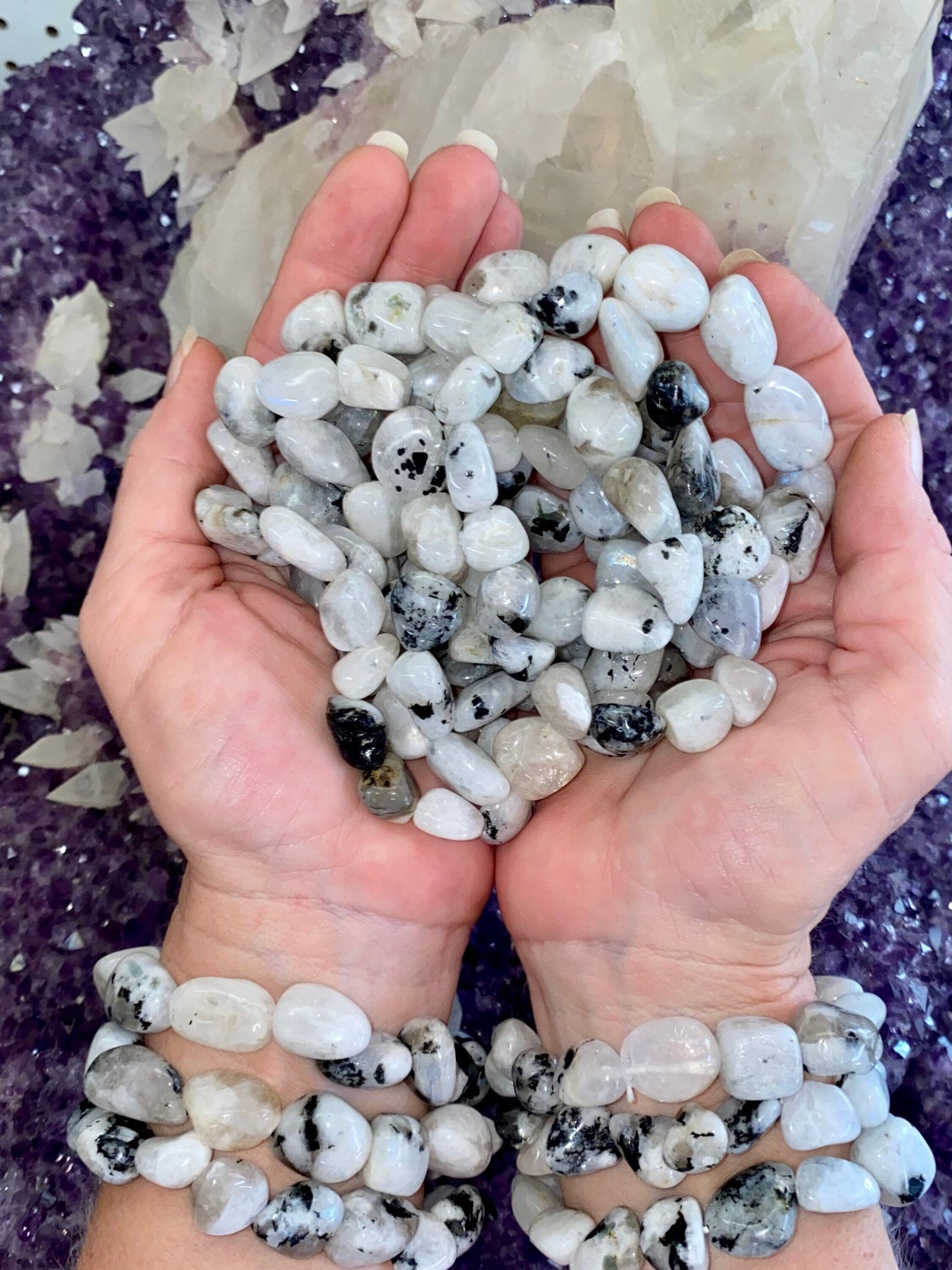 Rainbow Moonstone Nugget Crystal Stretch Bracelet