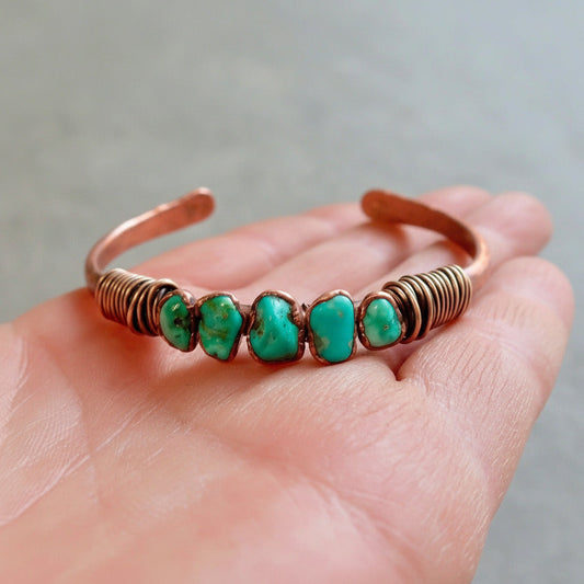 Raw Turquoise Copper Cuff — Handcrafted Crystal Jewelry Talisman for Courage