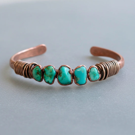 Raw Turquoise Copper Cuff — Handcrafted Crystal Jewelry Talisman for Courage