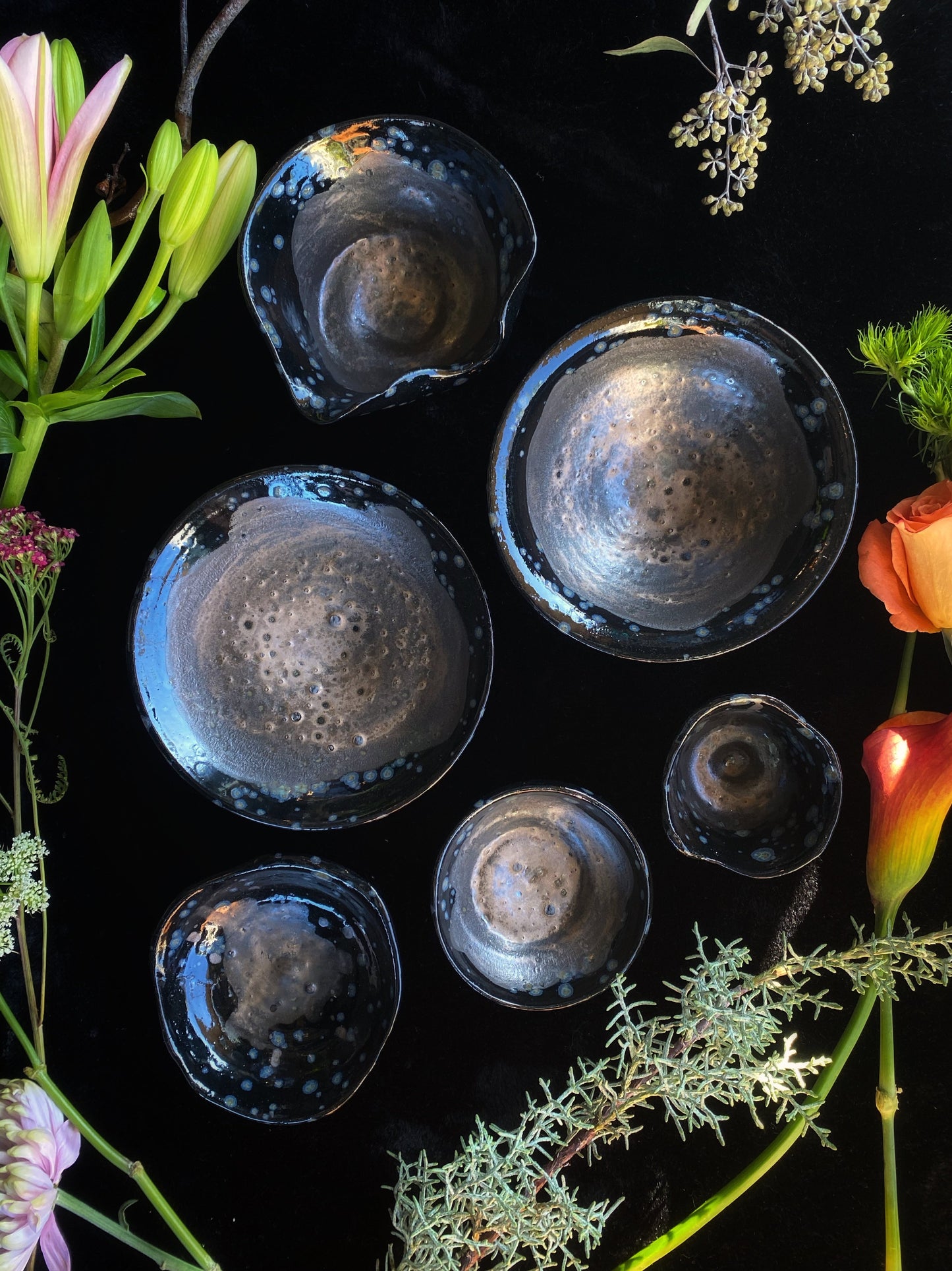 Abalone Luster Glazed Ceramic Bowls and Scrying Vessels