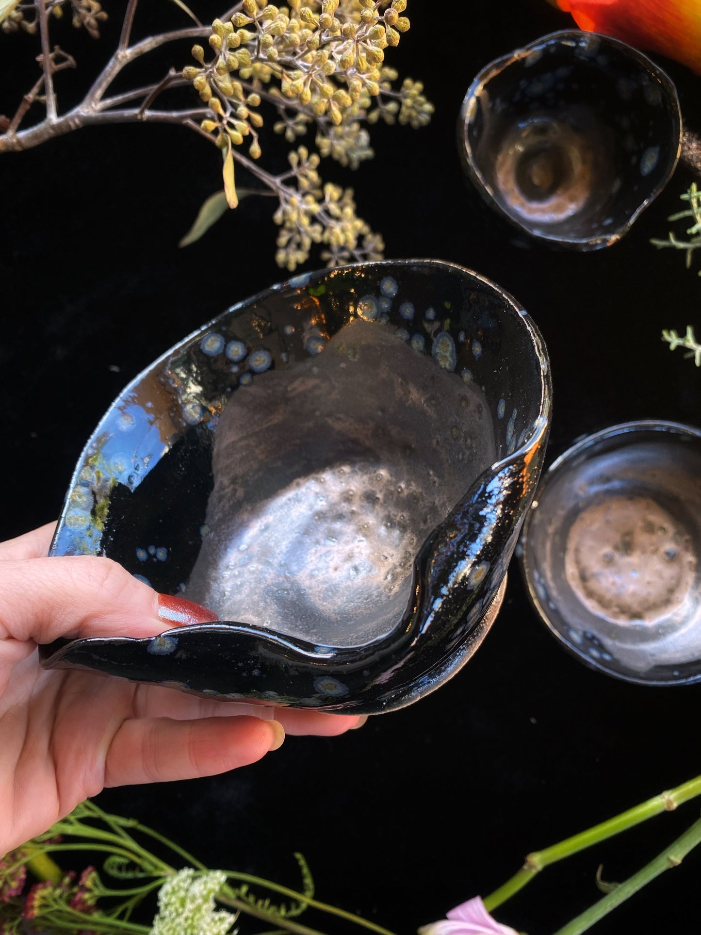 Abalone Luster Glazed Ceramic Bowls and Scrying Vessels