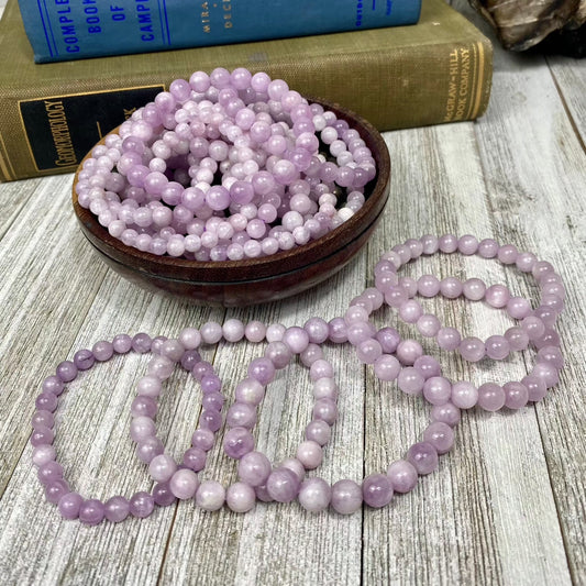Kunzite Round Bead Crystal Bracelet