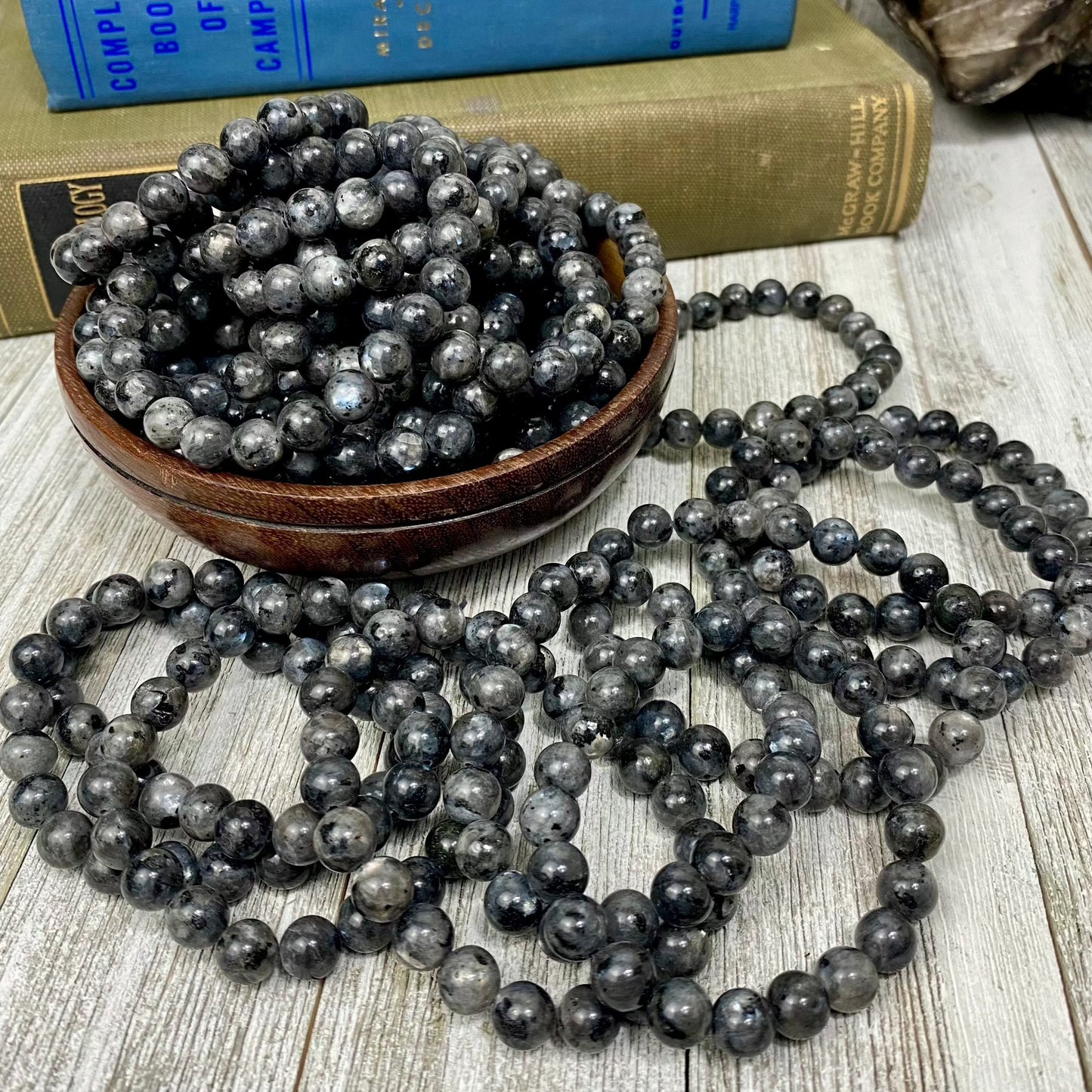 Larvikite 8mm Round Bead Crystal Bracelet